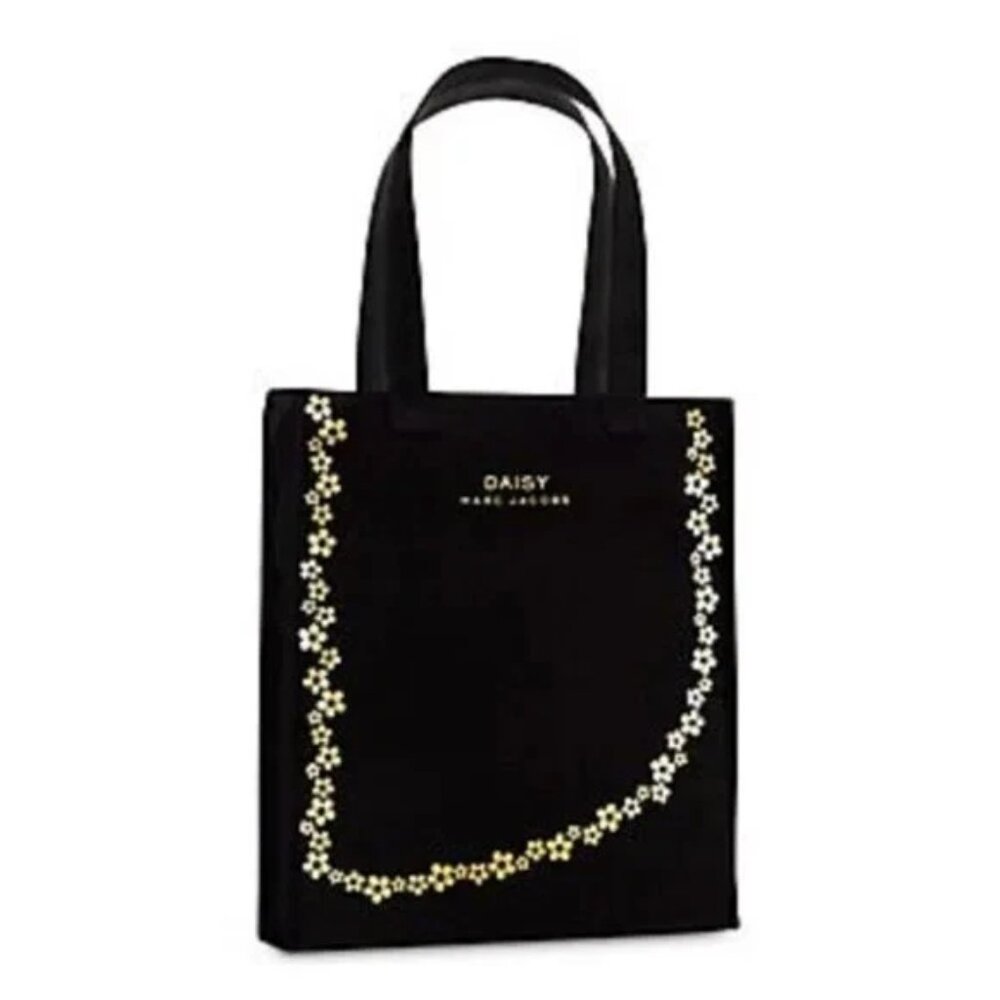 ✨Luxe Aesthetic MARC JACOBS Black Tote Canvas Shoulder Bag with Gold Flowers NEW